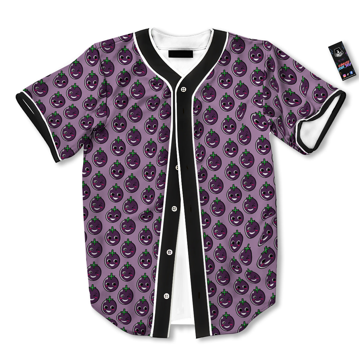 Eggplant Cute Print Pattern Baseball Jersey-grizzshop