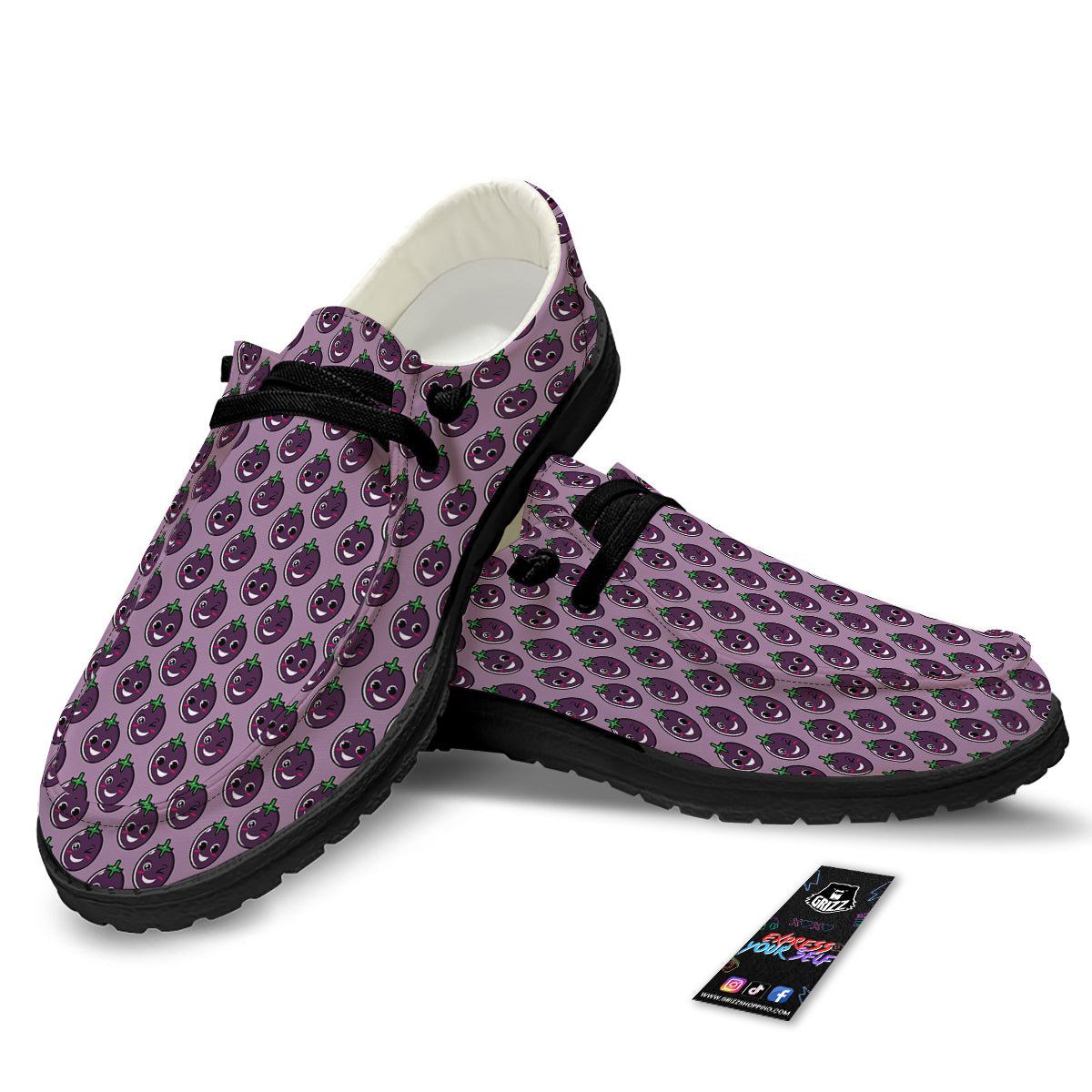 Eggplant Cute Print Pattern Black Loafers-grizzshop