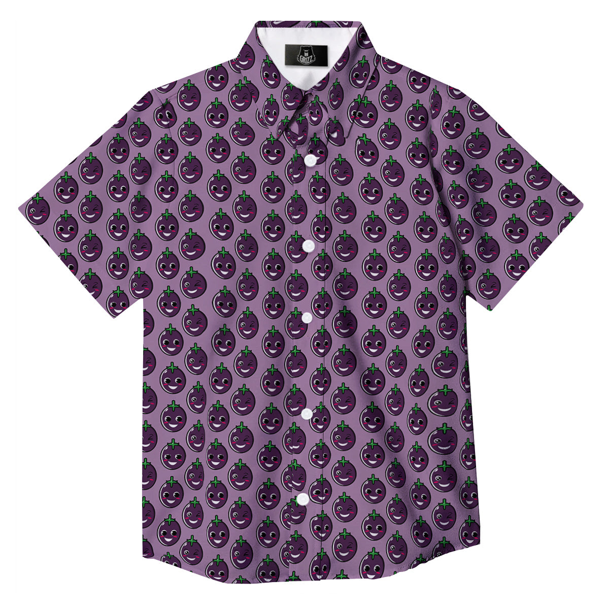 Eggplant Cute Print Pattern Button Up Shirt-grizzshop