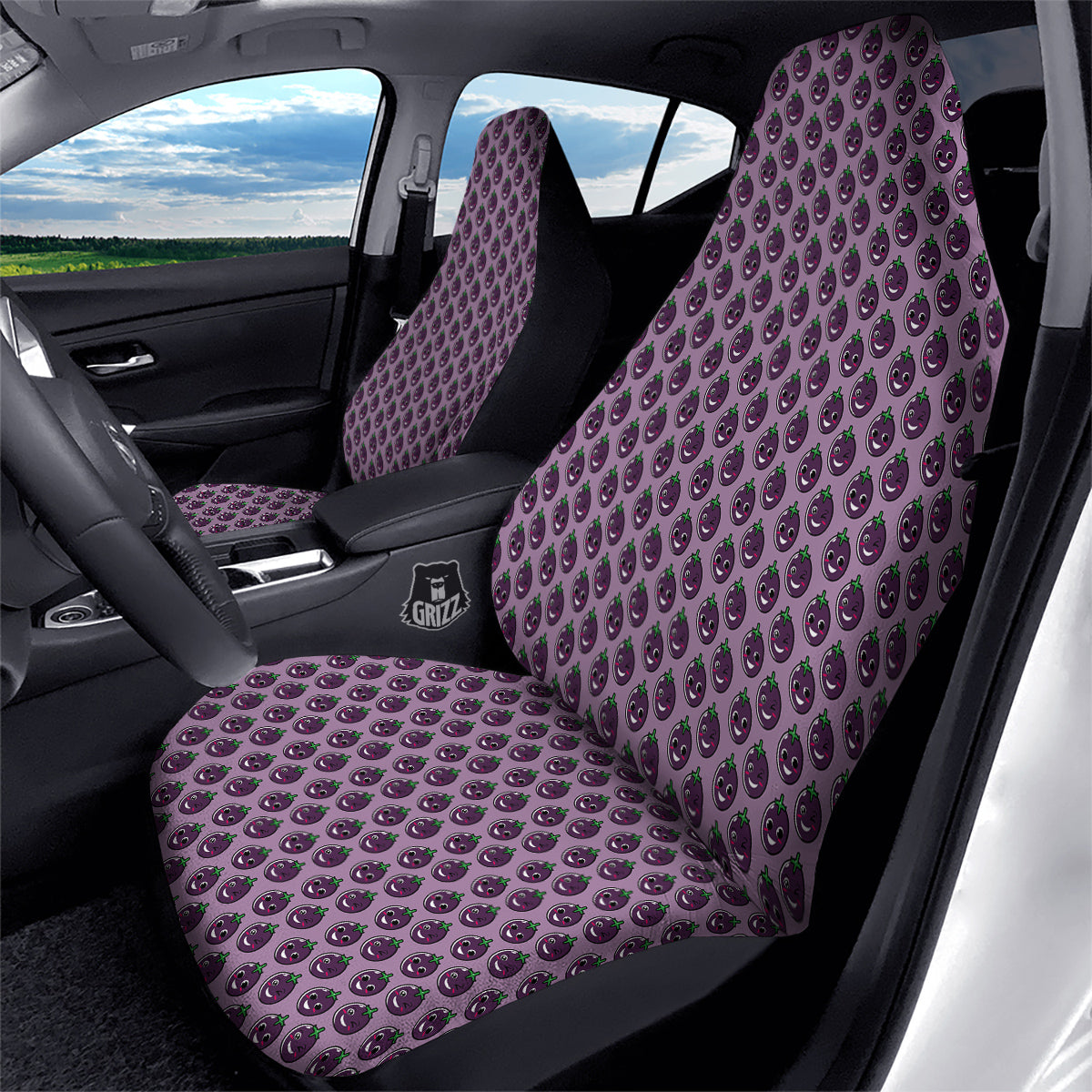Eggplant Cute Print Pattern Car Seat Covers-grizzshop