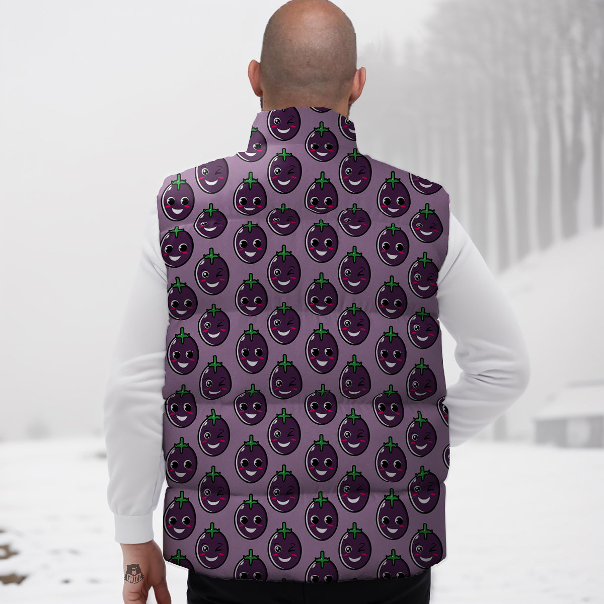 Eggplant Cute Print Pattern Down Vest