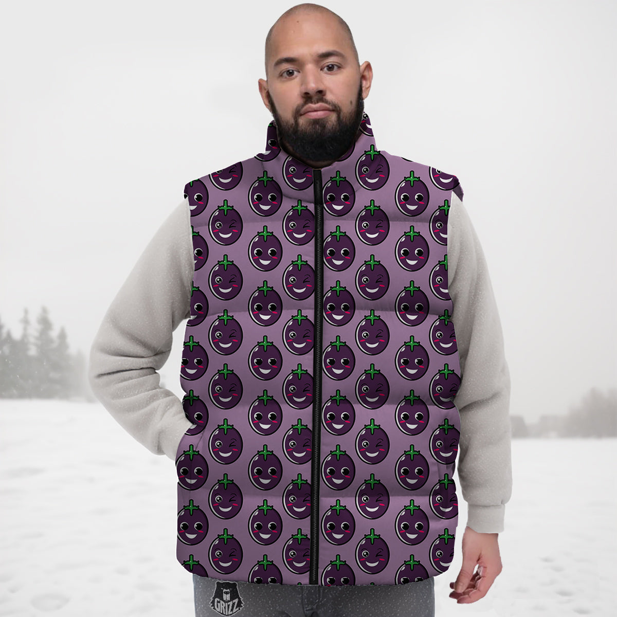 Eggplant Cute Print Pattern Down Vest