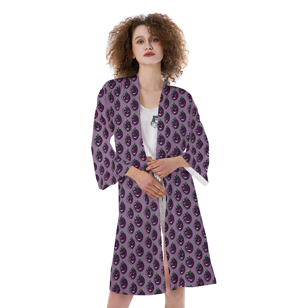 Eggplant Cute Print Pattern Kimono-grizzshop