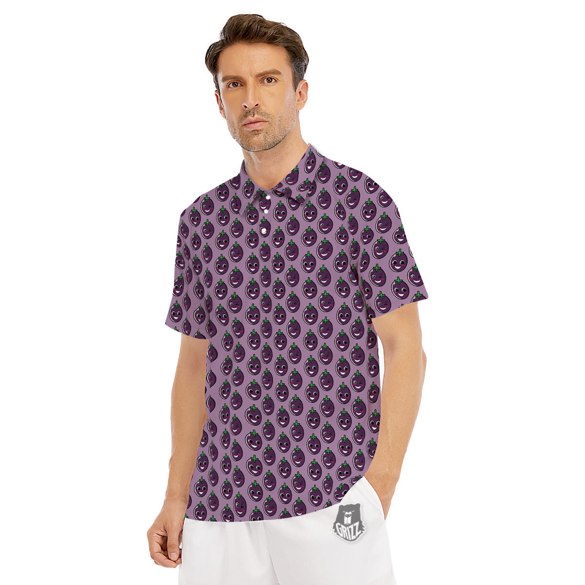Eggplant Cute Print Pattern Men's Golf Shirts-grizzshop
