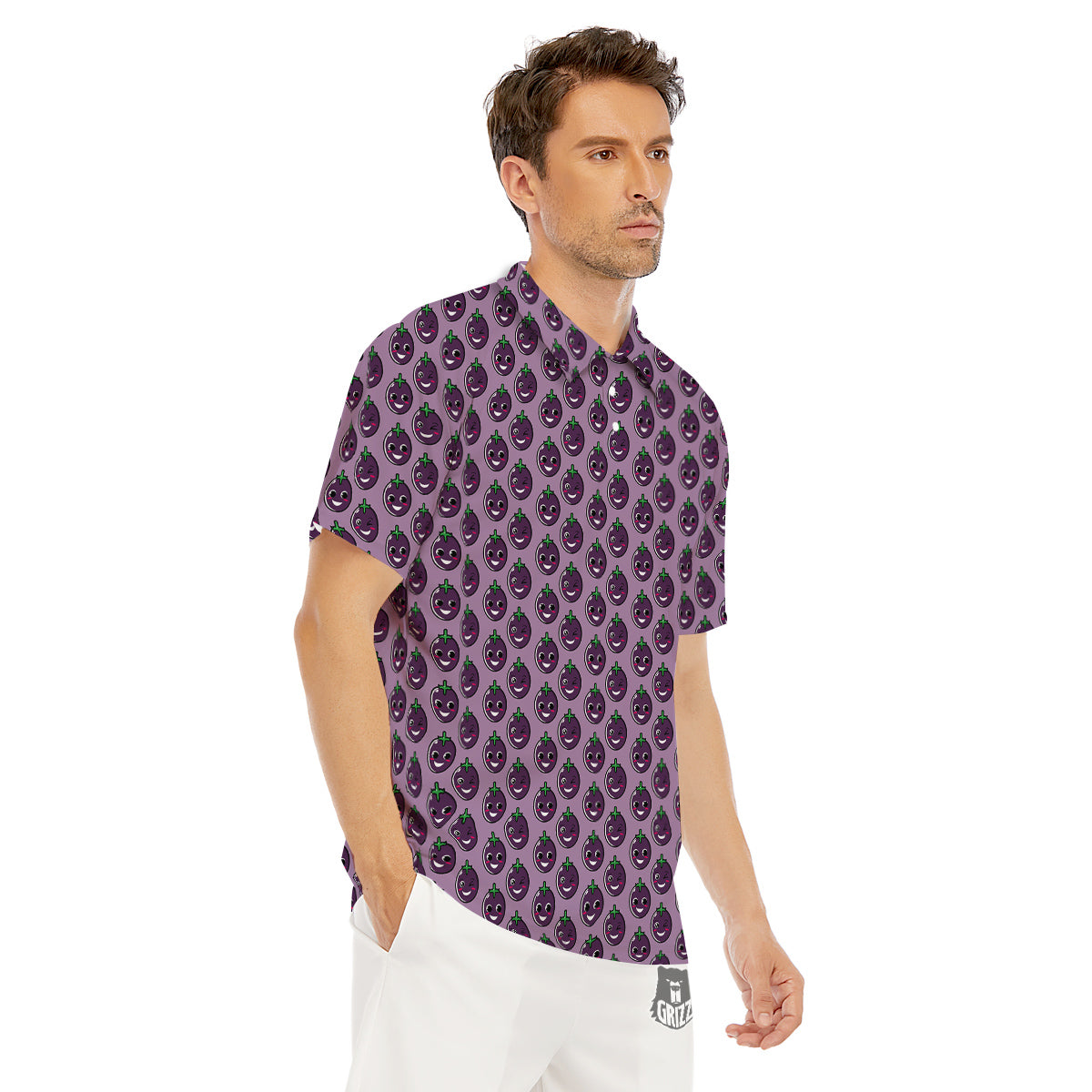 Eggplant Cute Print Pattern Men's Golf Shirts-grizzshop