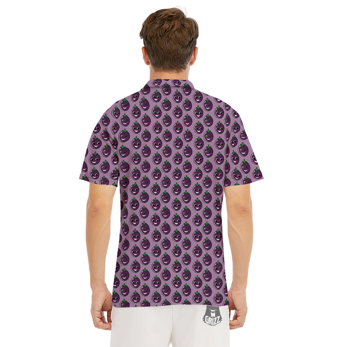 Eggplant Cute Print Pattern Men's Golf Shirts-grizzshop