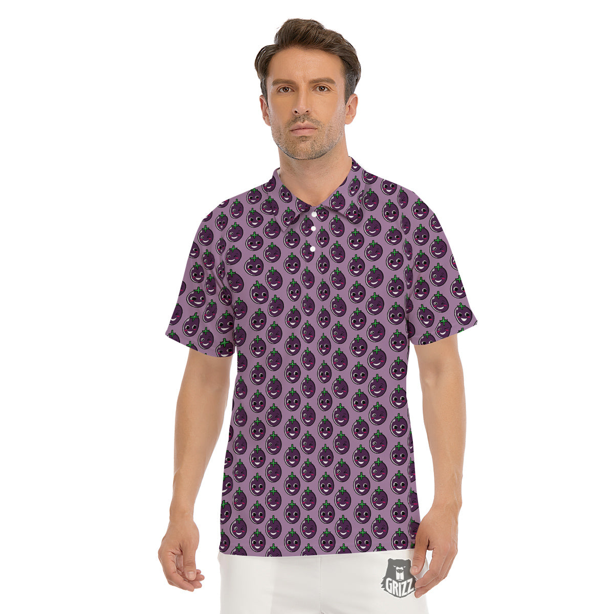 Eggplant Cute Print Pattern Men's Golf Shirts-grizzshop