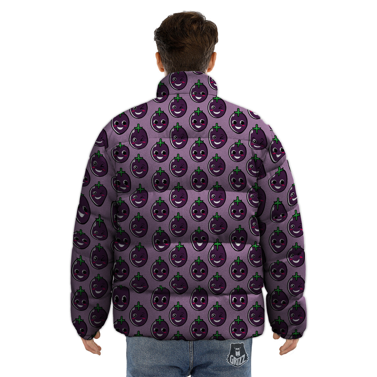 Eggplant Cute Print Pattern Puffer Jacket-grizzshop