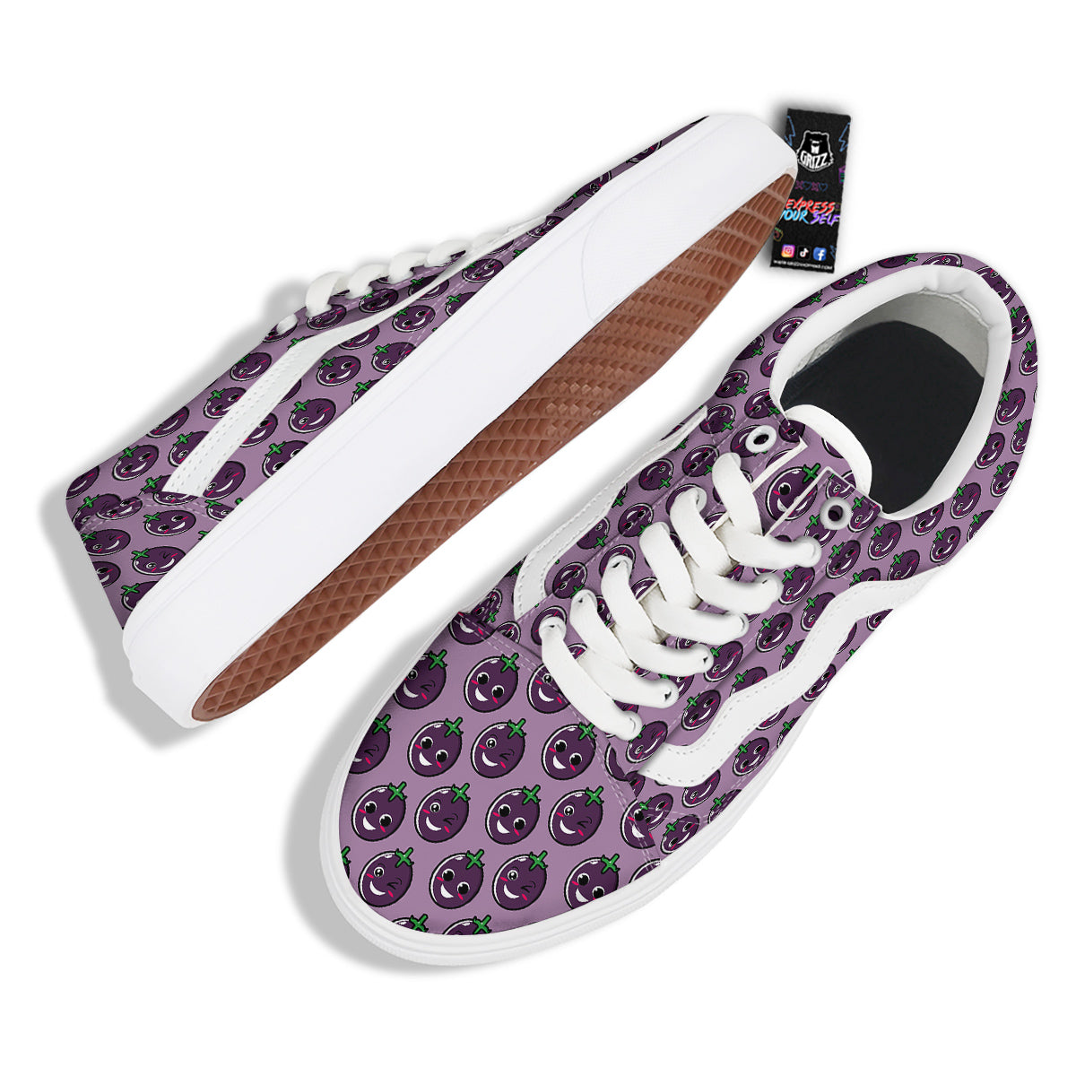 Eggplant Cute Print Pattern Skate Shoes-grizzshop