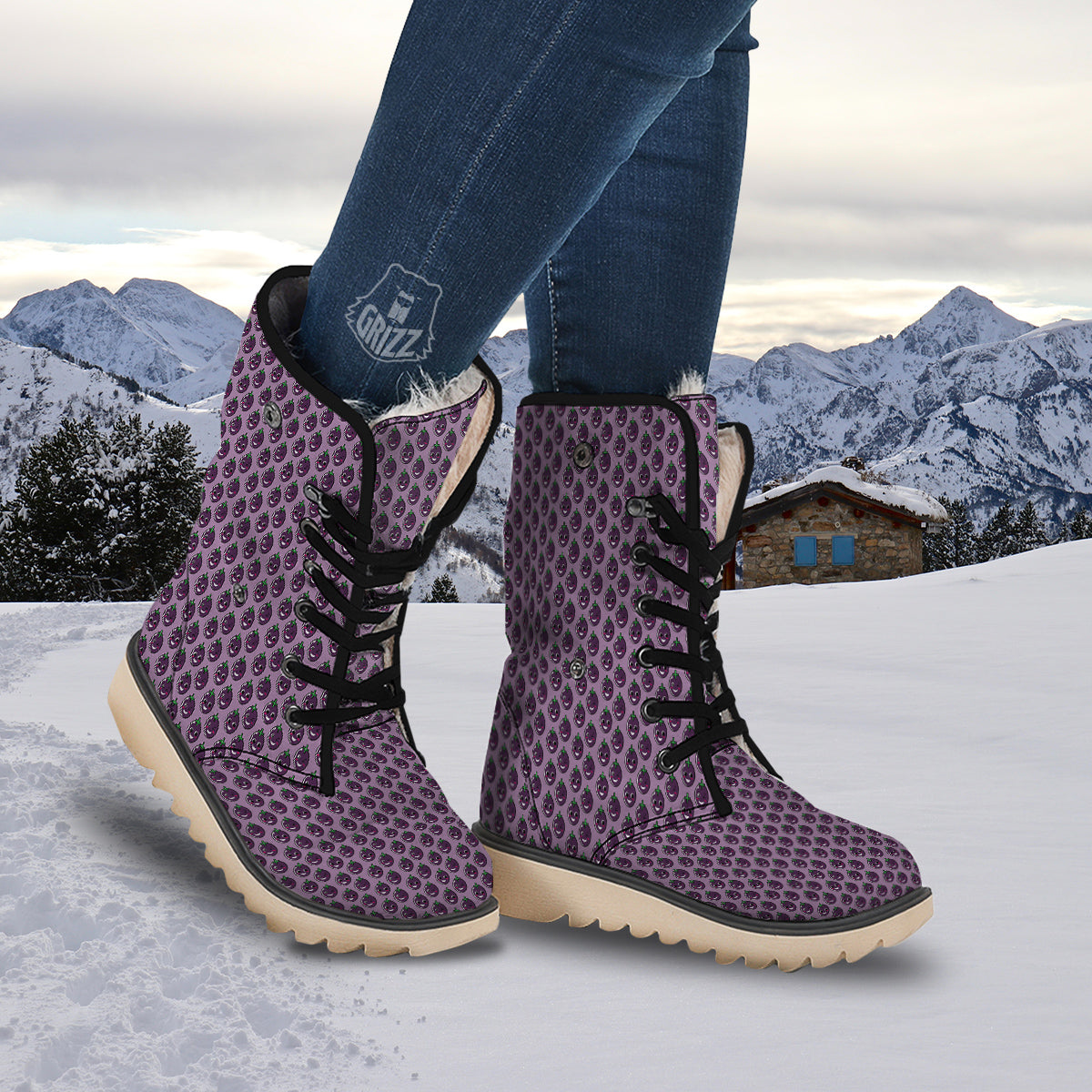 Eggplant Cute Print Pattern Snow Boots-grizzshop