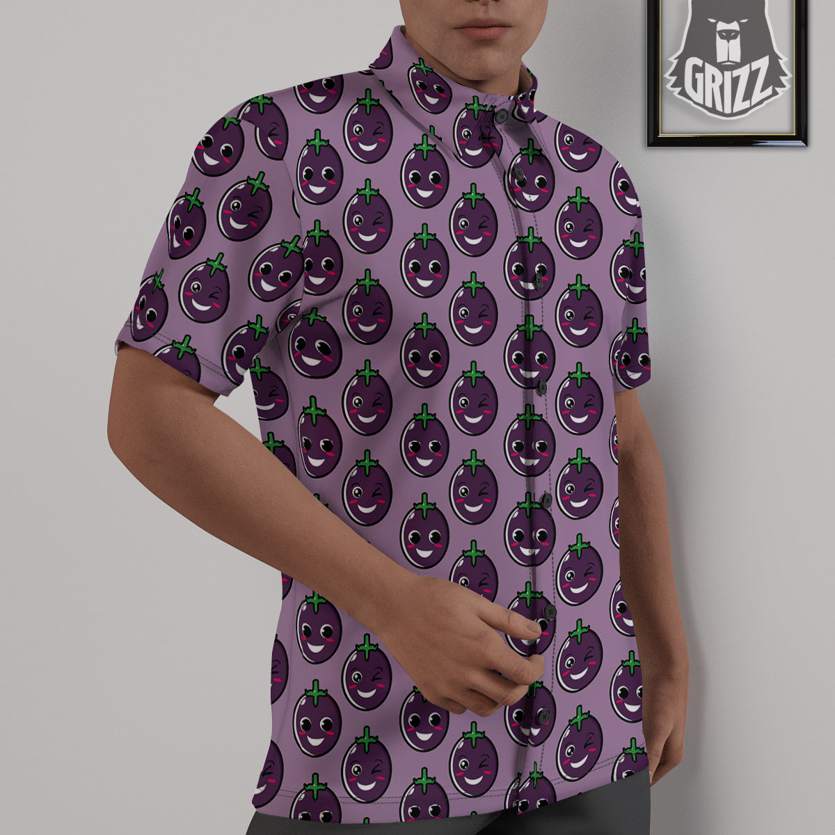 Eggplant Cute Print Pattern Untucked Shirts-grizzshop
