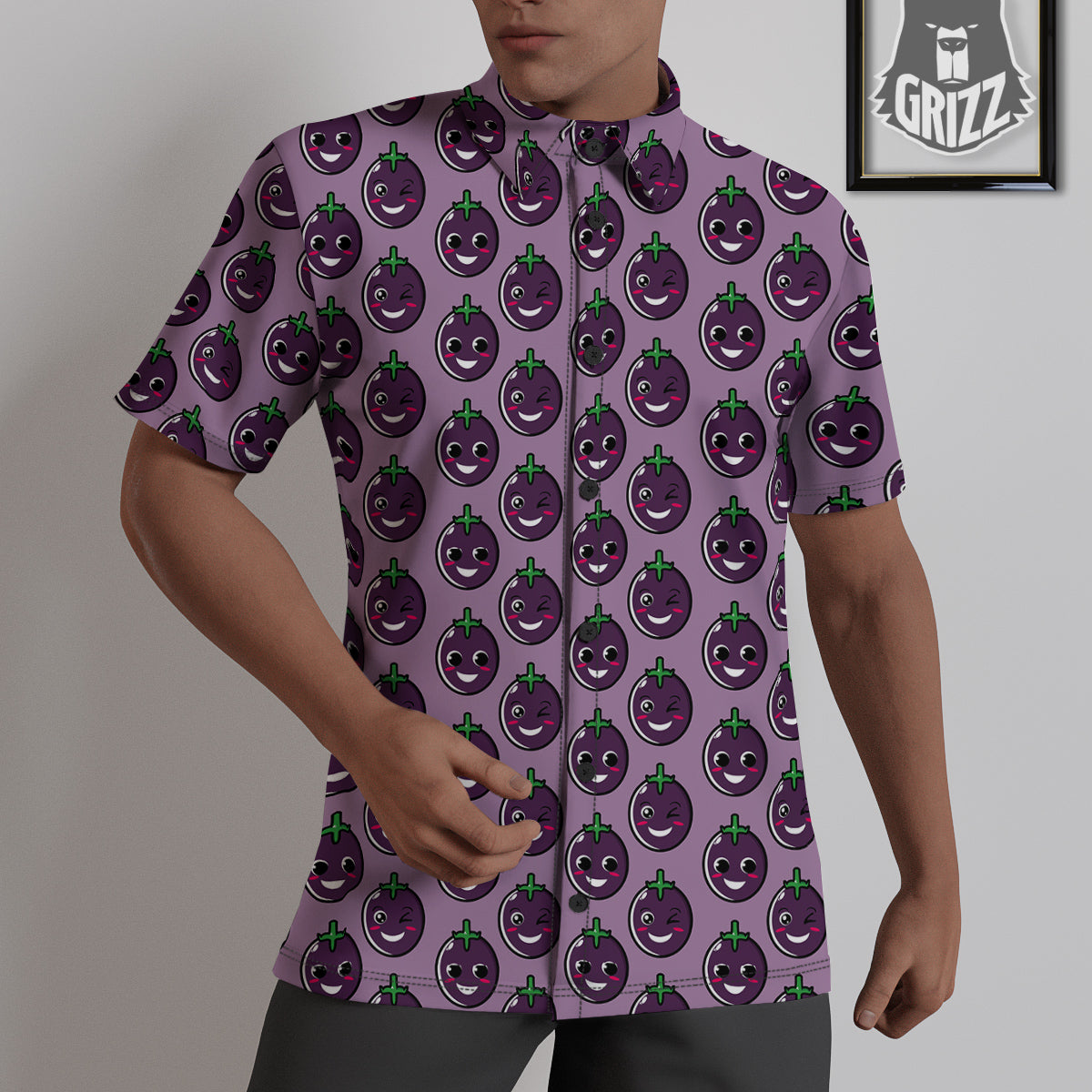 Eggplant Cute Print Pattern Untucked Shirts-grizzshop