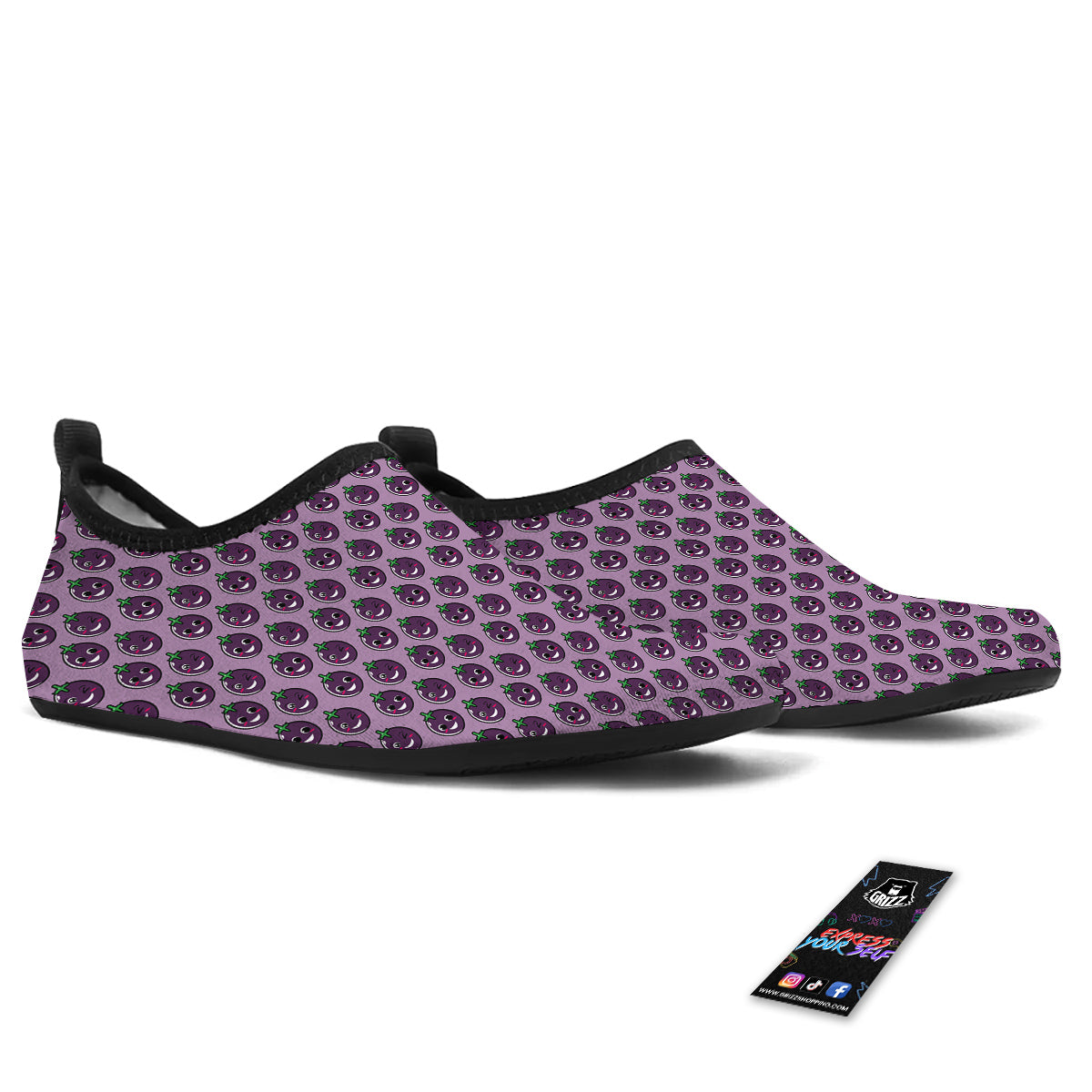 Eggplant Cute Print Pattern Water Shoes-grizzshop