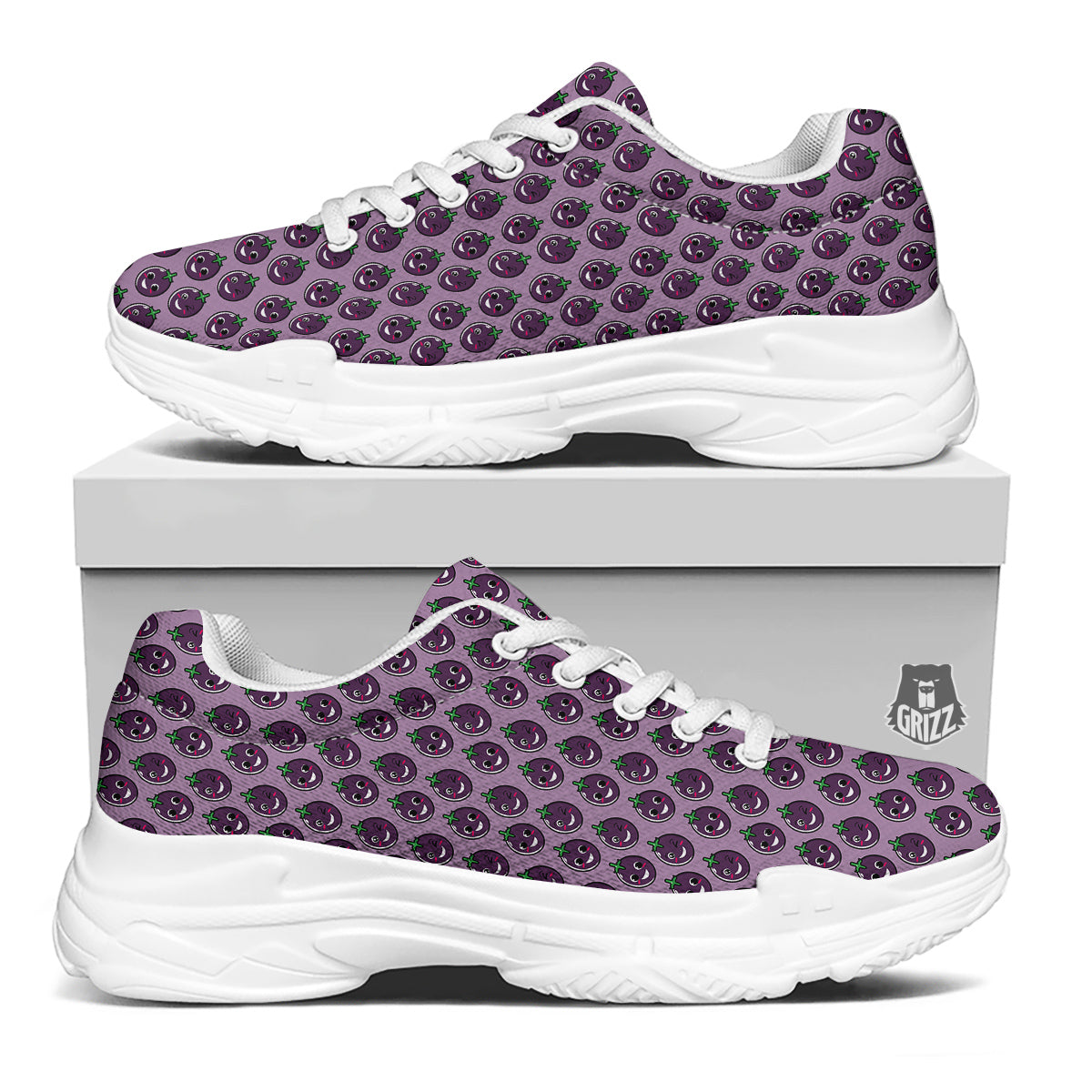 Eggplant Cute Print Pattern White Chunky Shoes-grizzshop