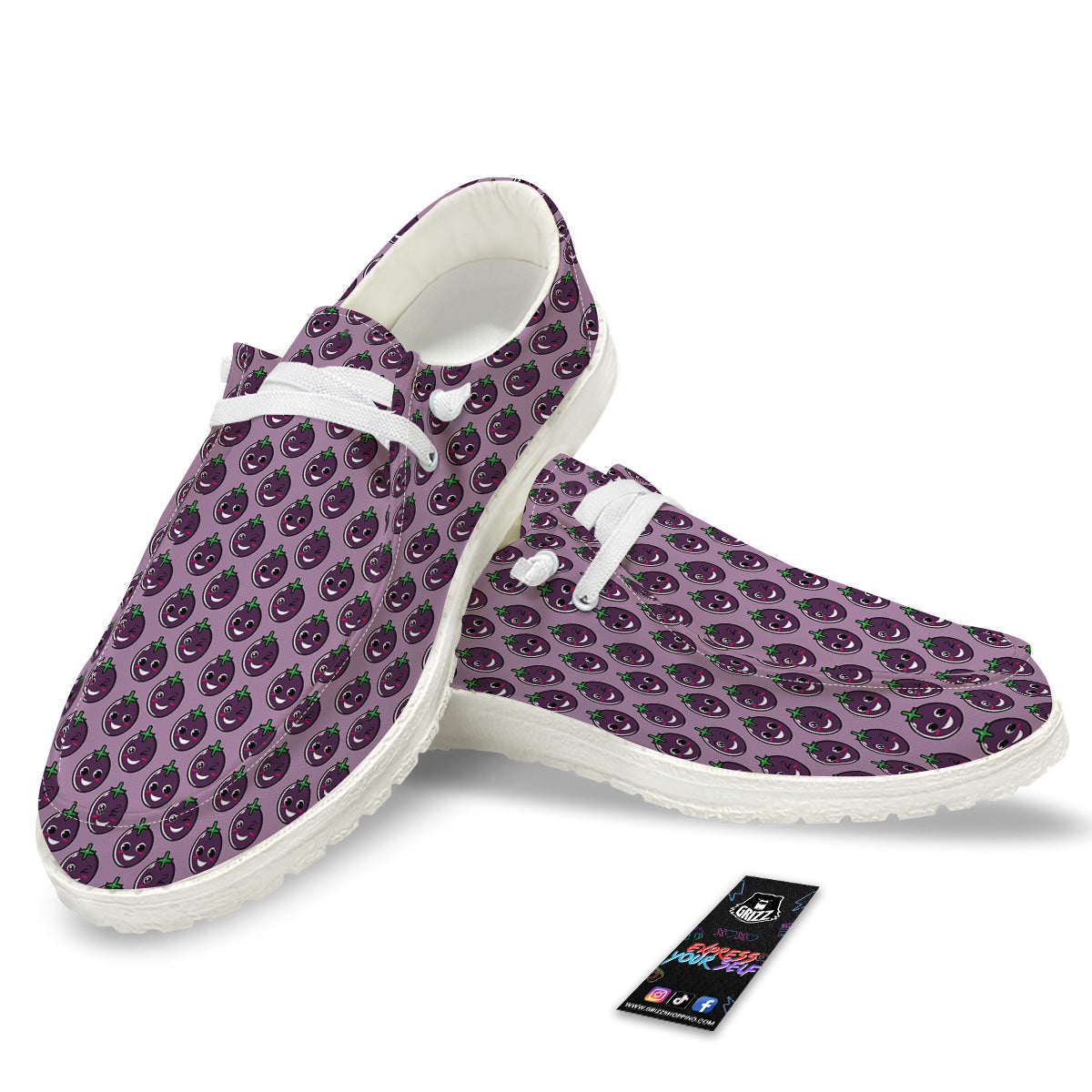 Eggplant Cute Print Pattern White Loafers-grizzshop