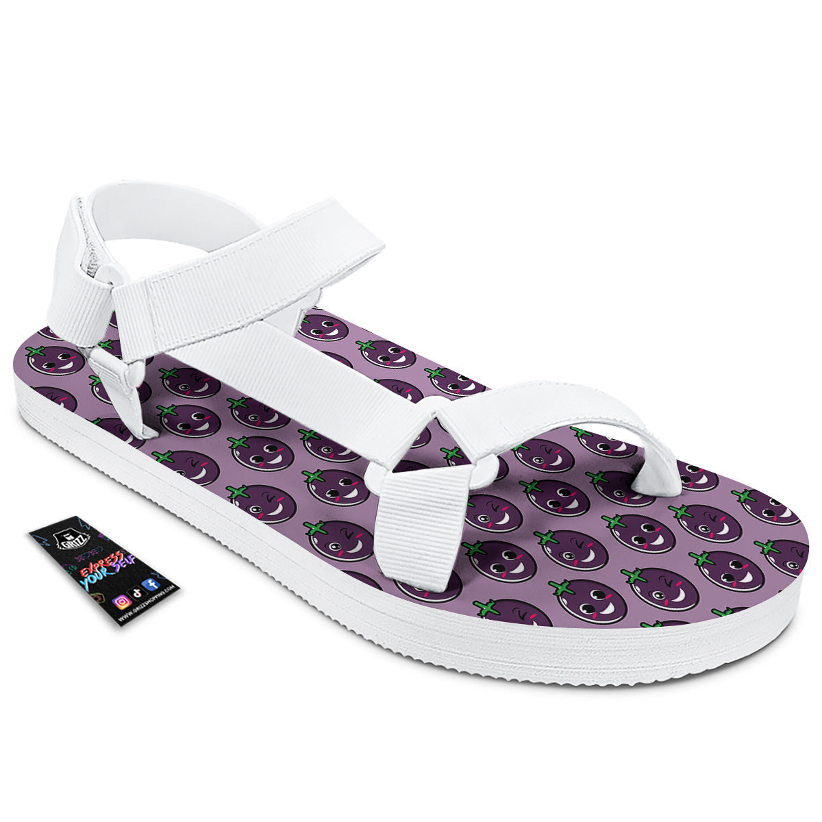 Eggplant Cute Print Pattern White Open Toe Sandals-grizzshop