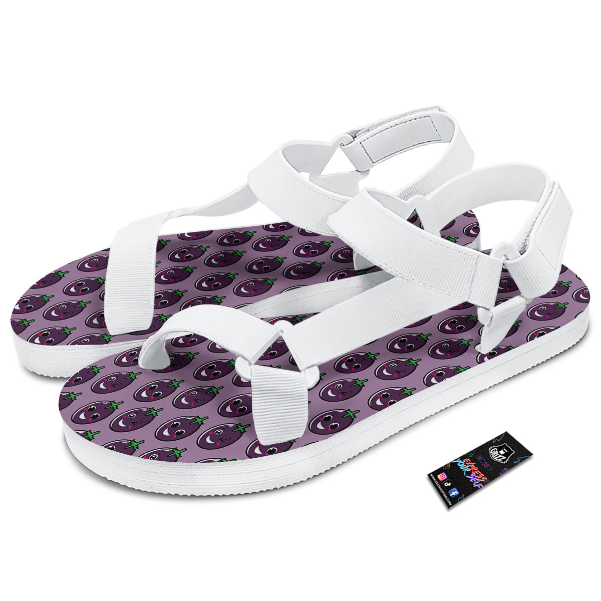 Eggplant Cute Print Pattern White Open Toe Sandals-grizzshop