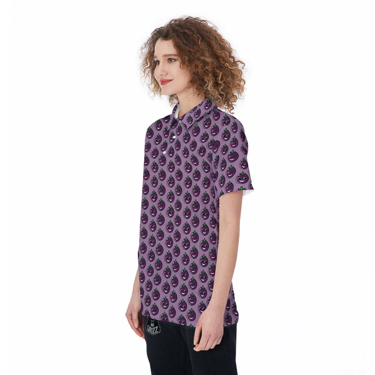 Eggplant Cute Print Pattern Women's Golf Shirts-grizzshop