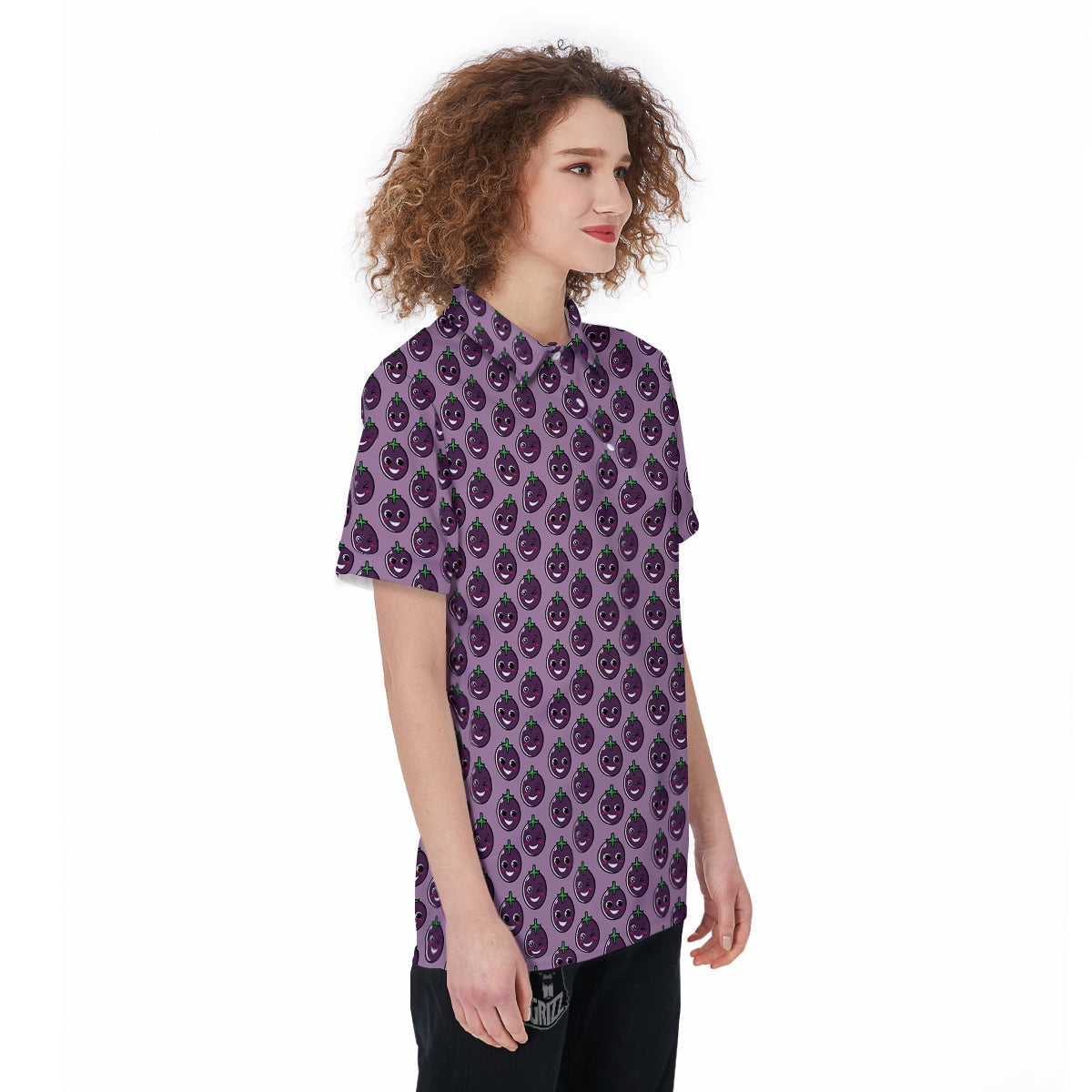 Eggplant Cute Print Pattern Women's Golf Shirts-grizzshop