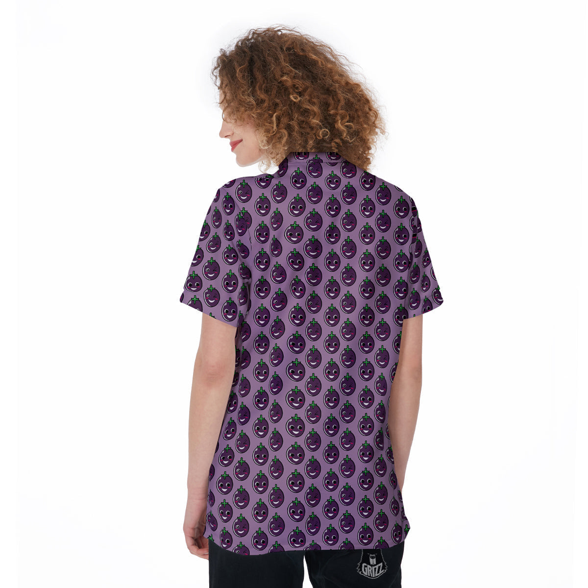 Eggplant Cute Print Pattern Women's Golf Shirts-grizzshop