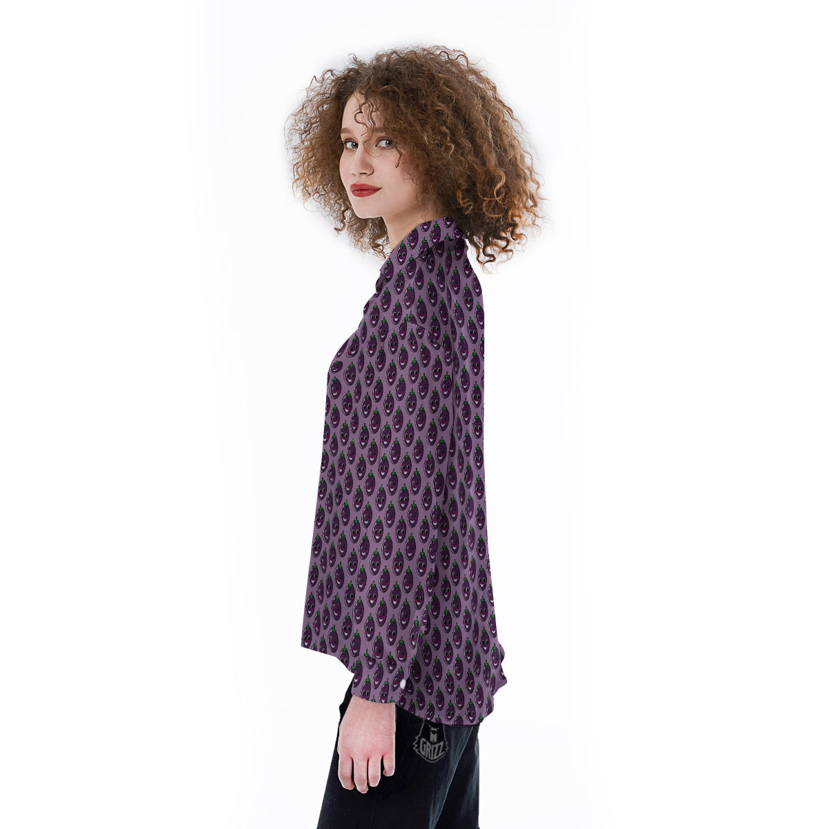 Eggplant Cute Print Pattern Women's Long Sleeve Shirts-grizzshop