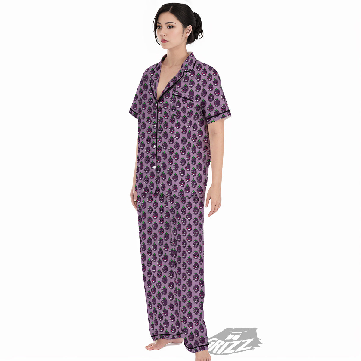 Eggplant Cute Print Pattern Women's Pajamas Set-grizzshop