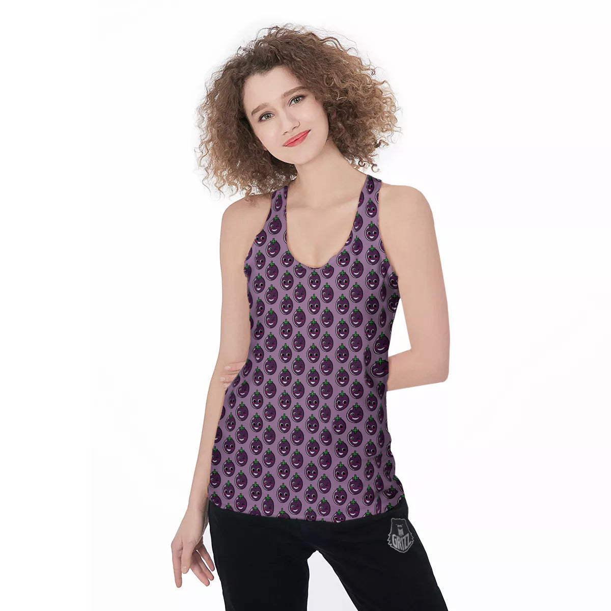 Eggplant Cute Print Pattern Women's Racerback Tank Top-grizzshop