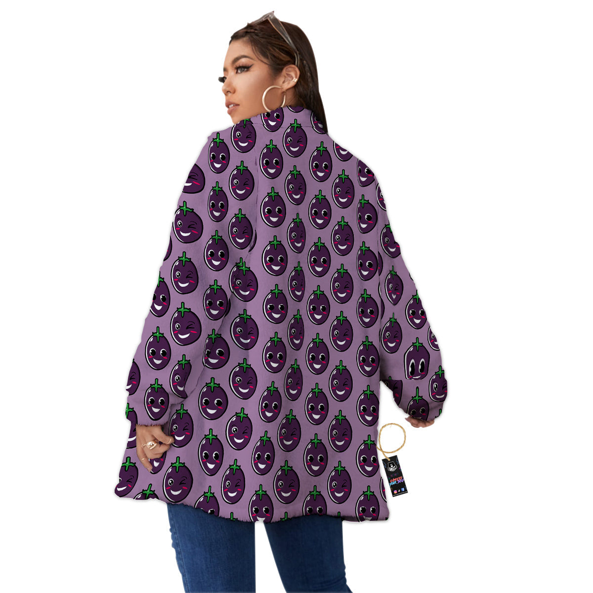 Eggplant Cute Print Pattern Women's Sherpa Jacket-grizzshop