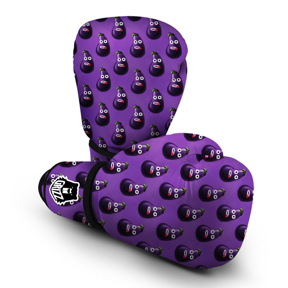 Eggplant Funny Pattern Print Boxing Gloves-grizzshop