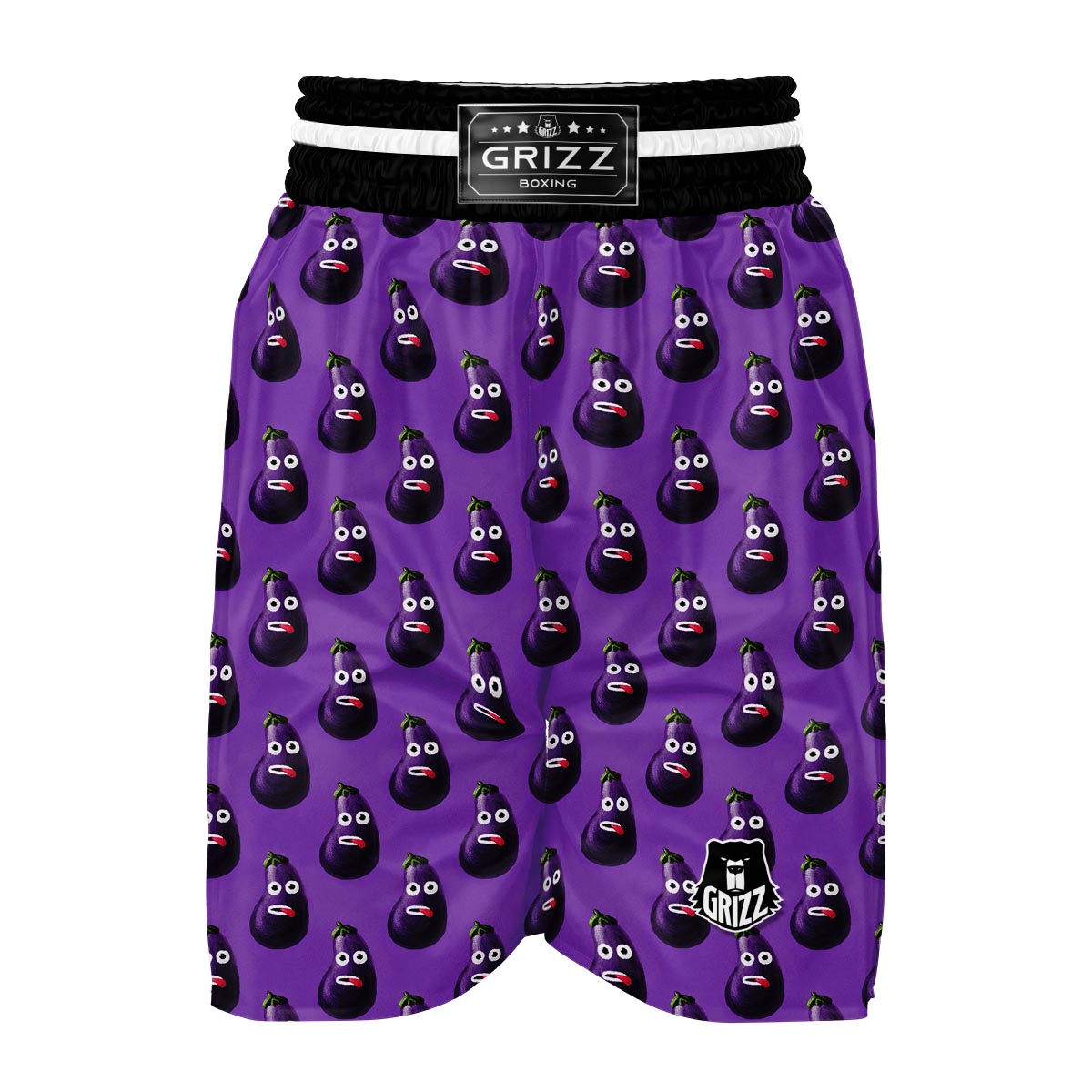 Eggplant Funny Pattern Print Boxing Shorts-grizzshop