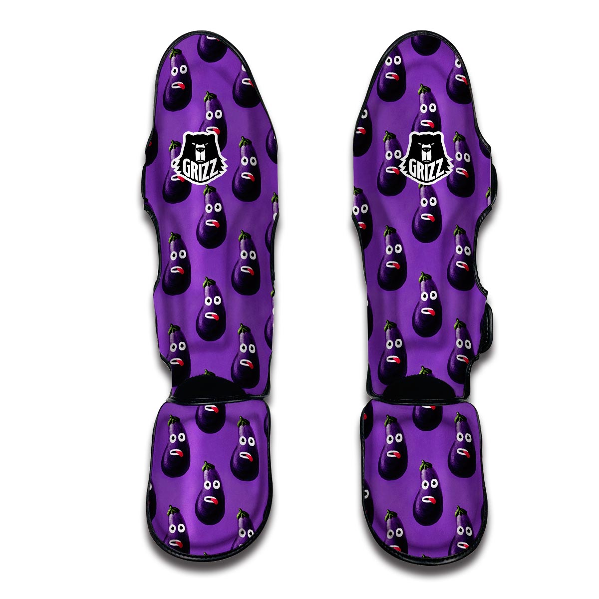 Eggplant Funny Pattern Print Muay Thai Shin Guards-grizzshop