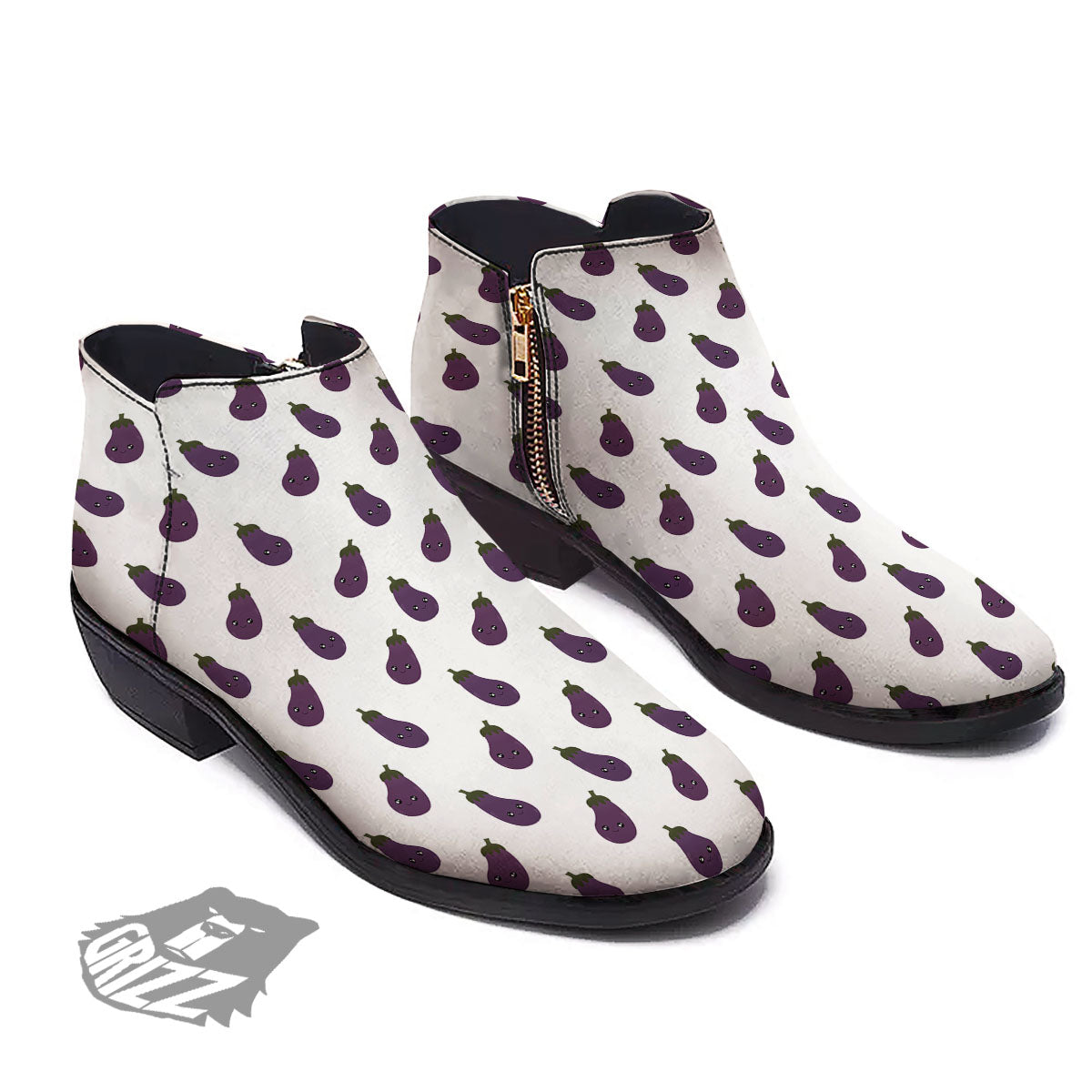 Eggplant Funny Print Pattern Ankle Boots-grizzshop