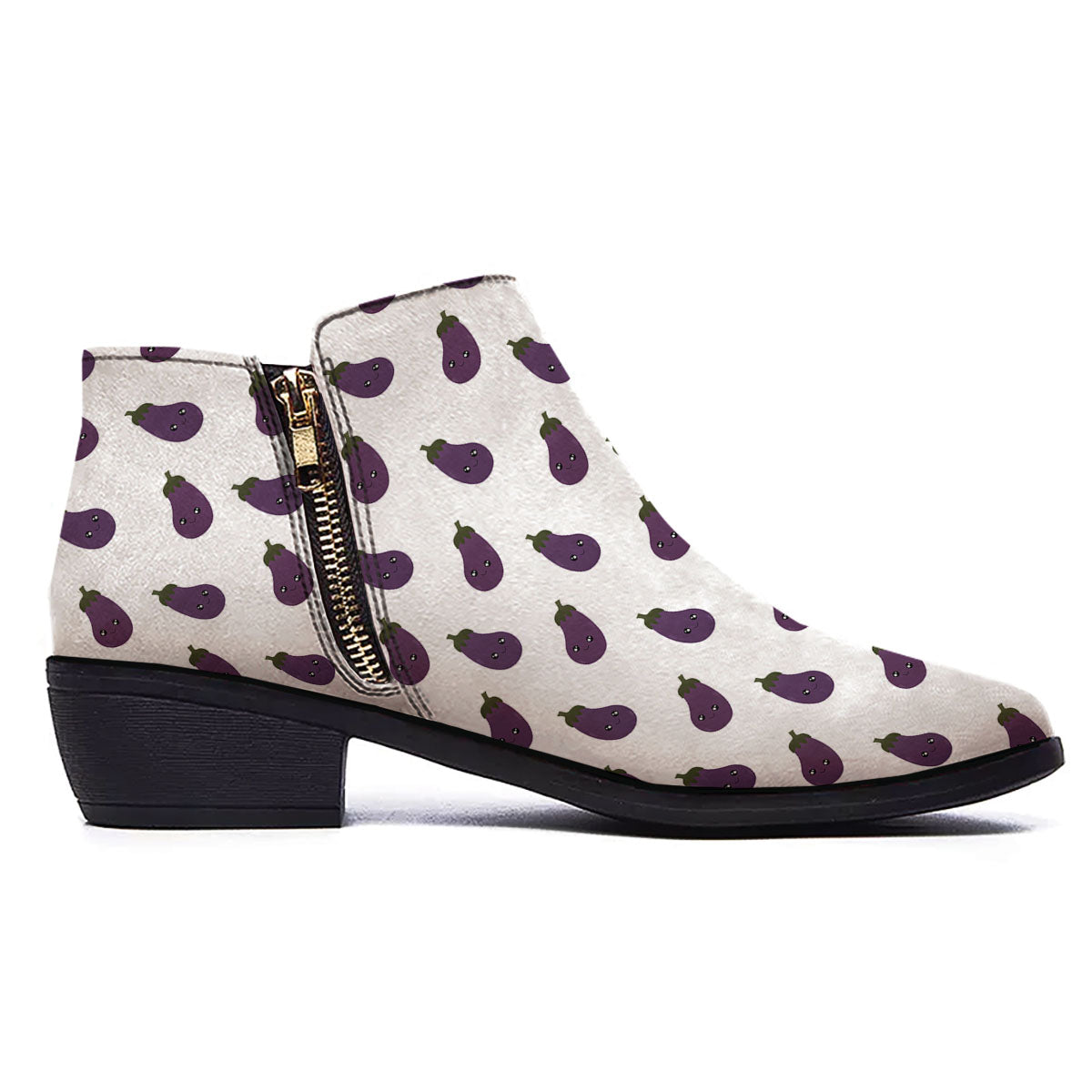 Eggplant Funny Print Pattern Ankle Boots-grizzshop
