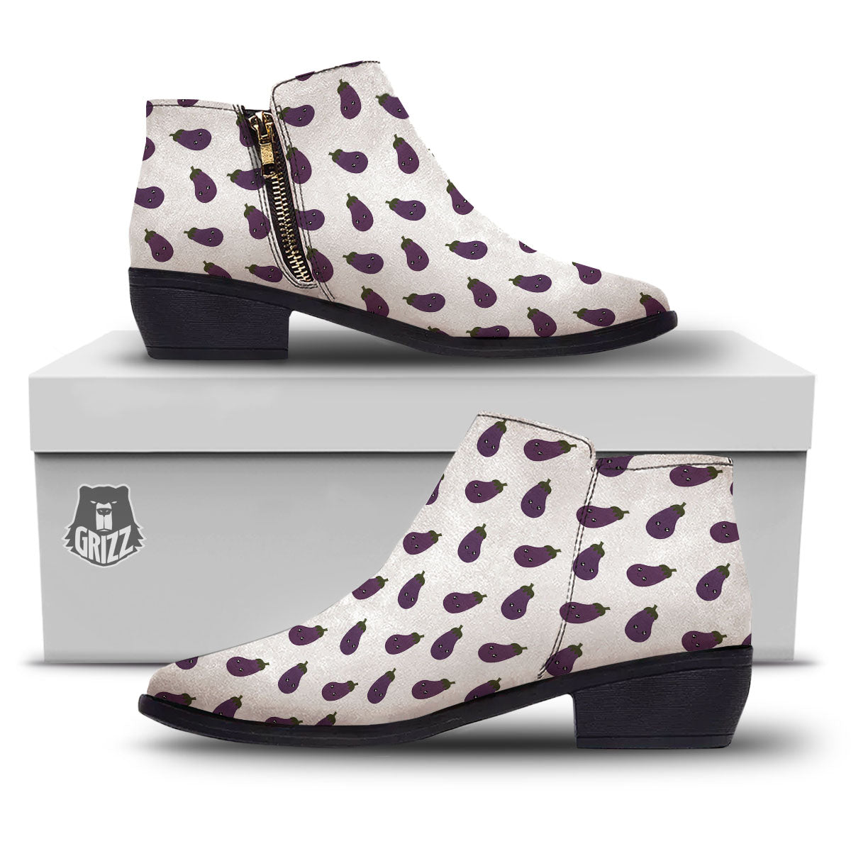 Eggplant Funny Print Pattern Ankle Boots-grizzshop