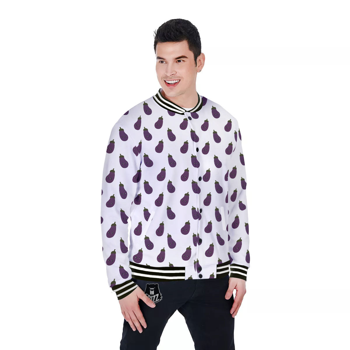 Eggplant Funny Print Pattern Baseball Jacket-grizzshop