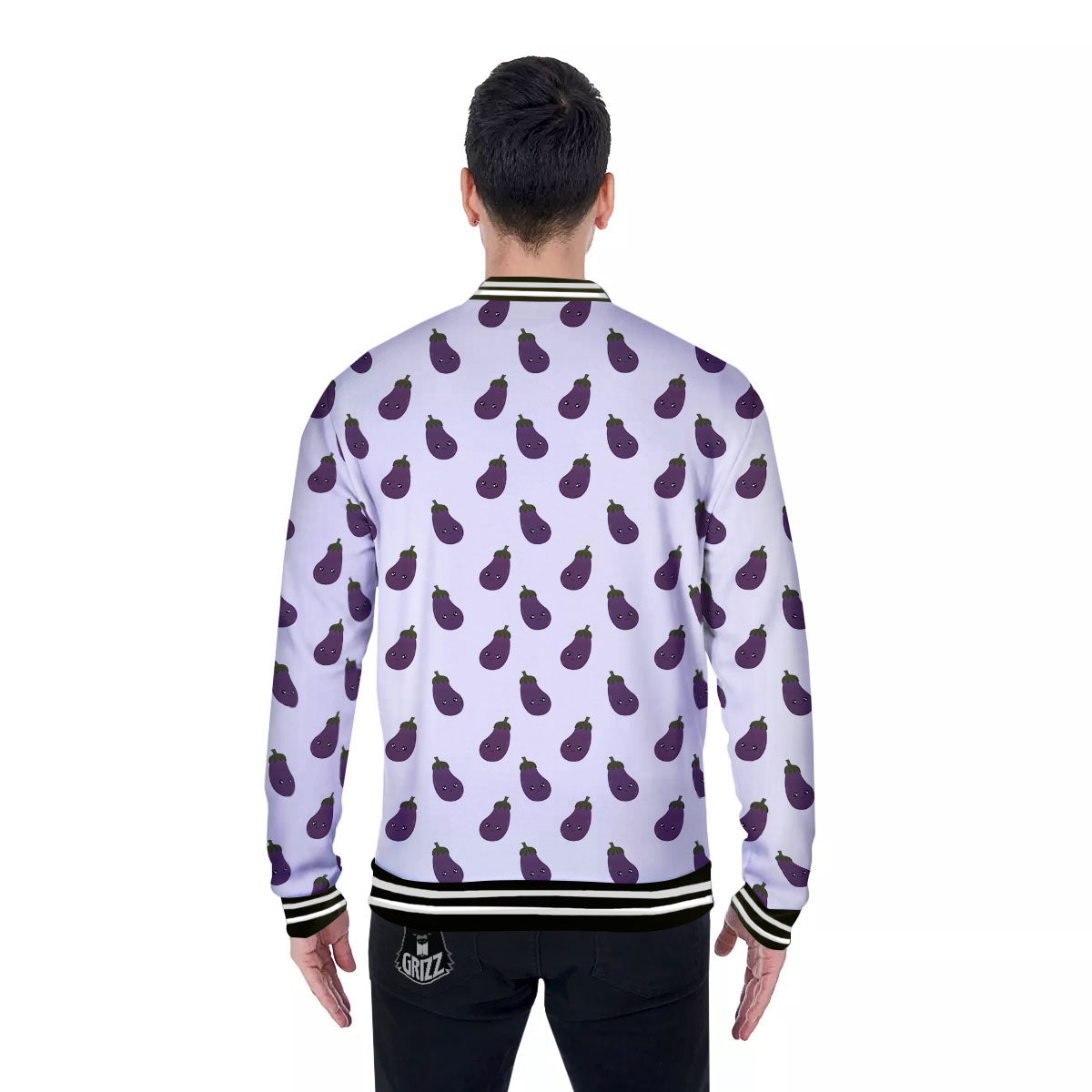 Eggplant Funny Print Pattern Baseball Jacket-grizzshop