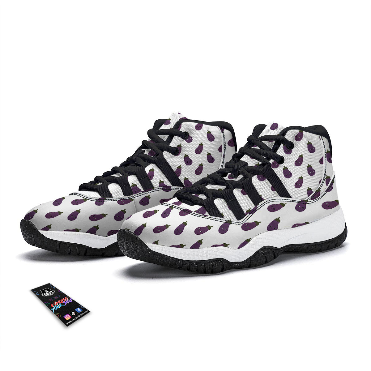 Eggplant Funny Print Pattern Black Bball Shoes-grizzshop