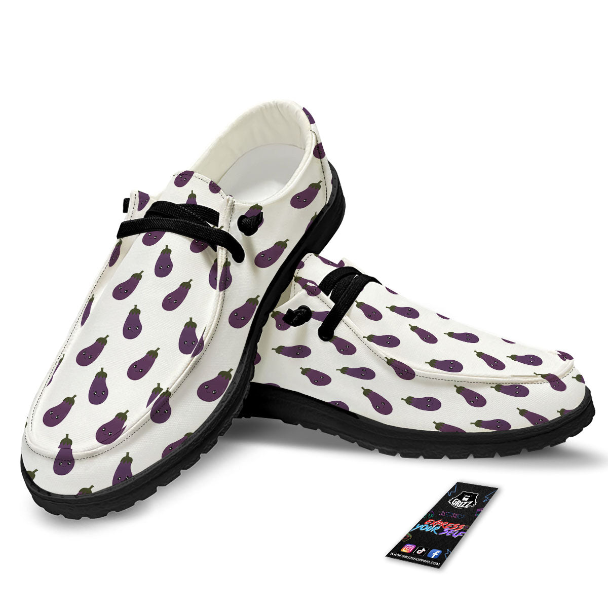 Eggplant Funny Print Pattern Black Loafers-grizzshop