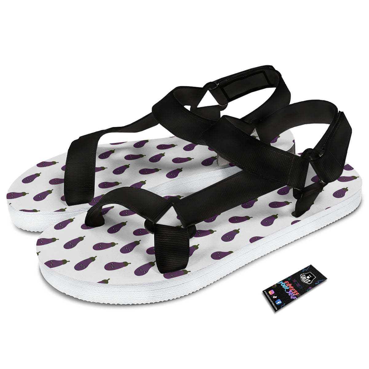 Eggplant Funny Print Pattern Black Open Toe Sandals-grizzshop