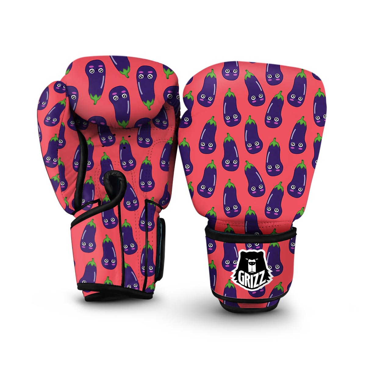Eggplant Funny Print Pattern Boxing Gloves-grizzshop