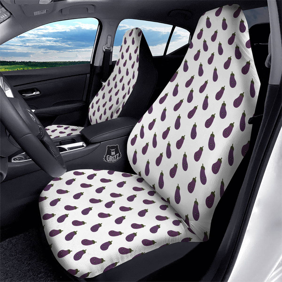 Eggplant Funny Print Pattern Car Seat Covers-grizzshop