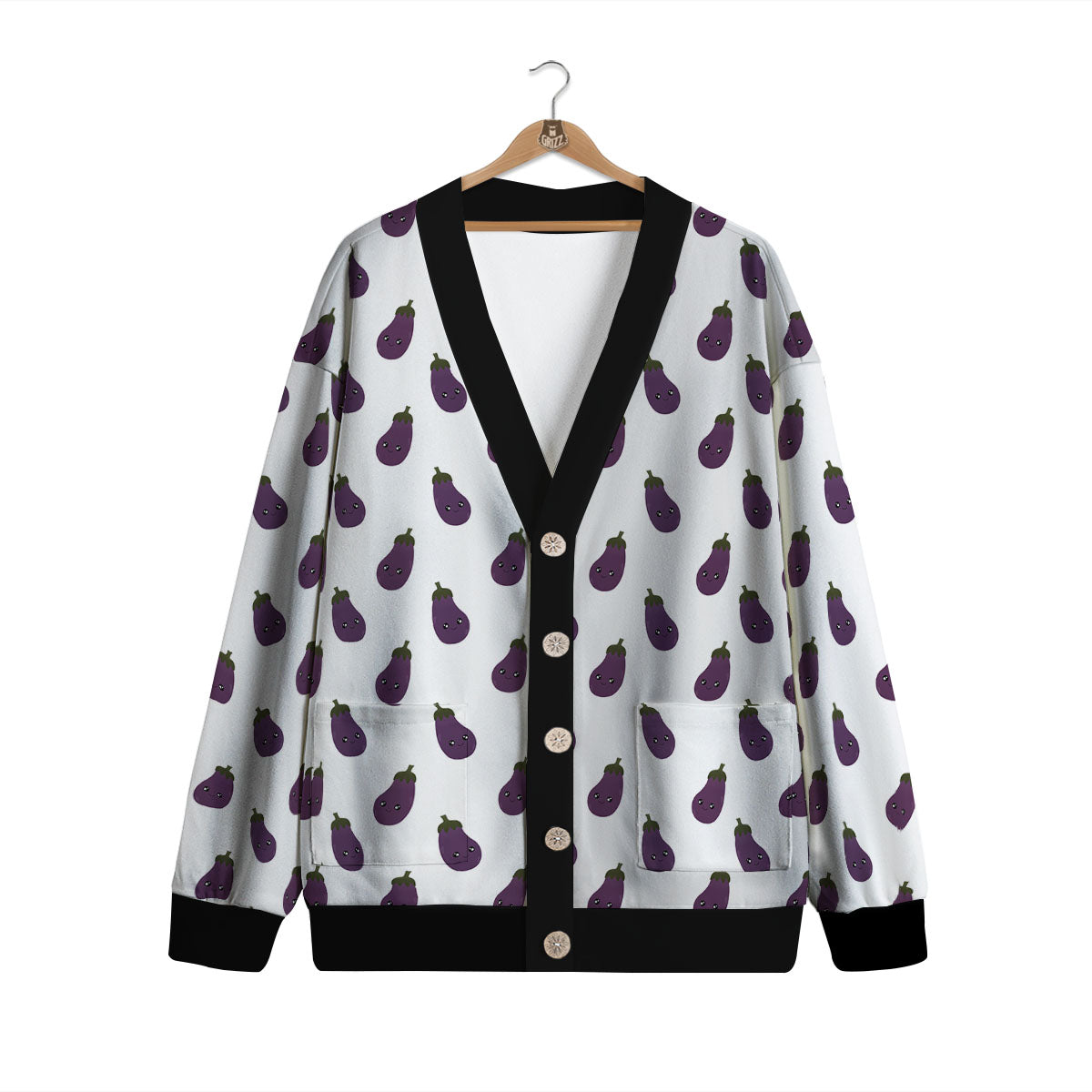 Eggplant Funny Print Pattern Cardigan-grizzshop