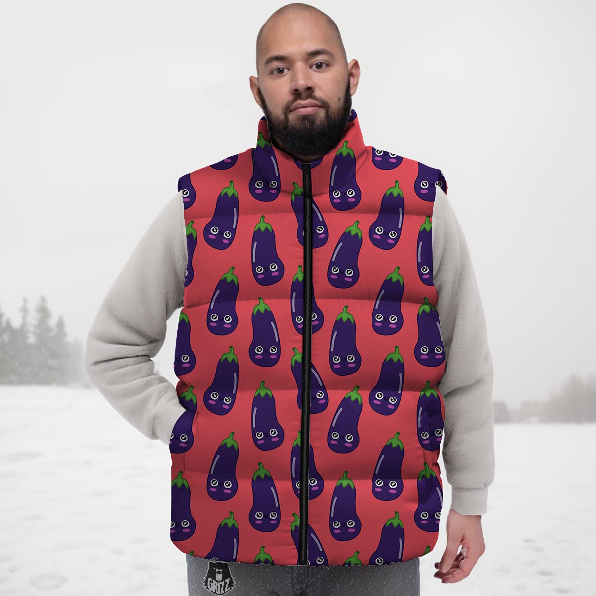 Eggplant Funny Print Pattern Down Vest