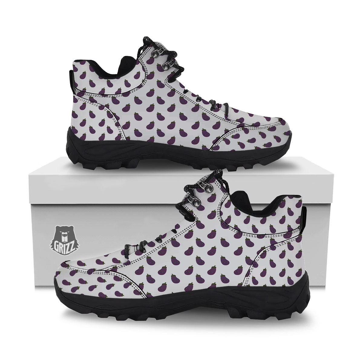 Eggplant Funny Print Pattern Hiking Shoes-grizzshop