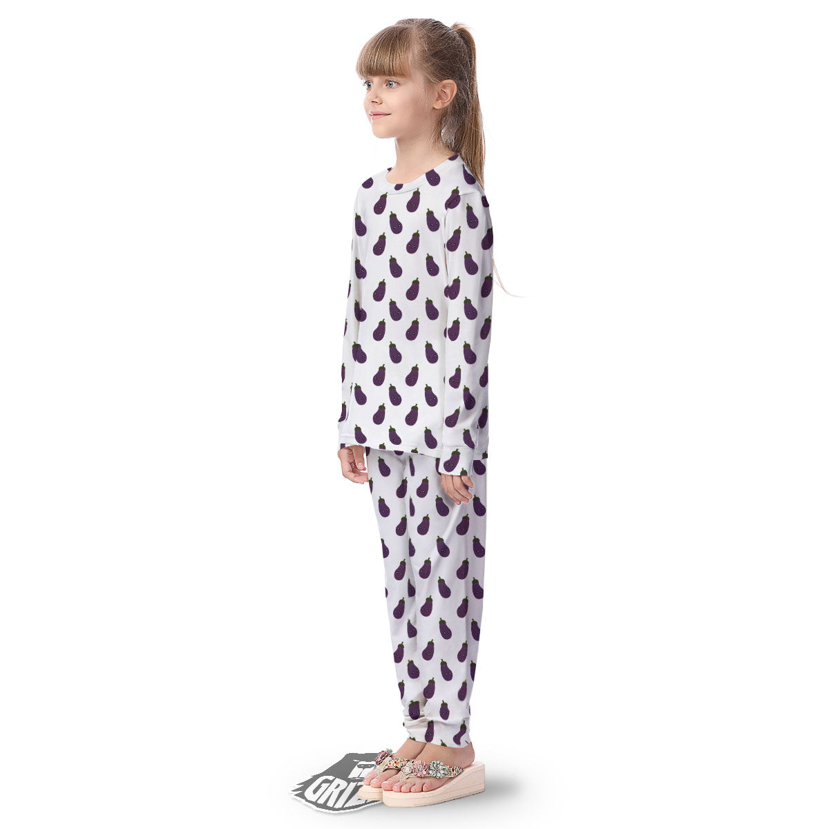 Eggplant Funny Print Pattern Kid's Pajamas-grizzshop