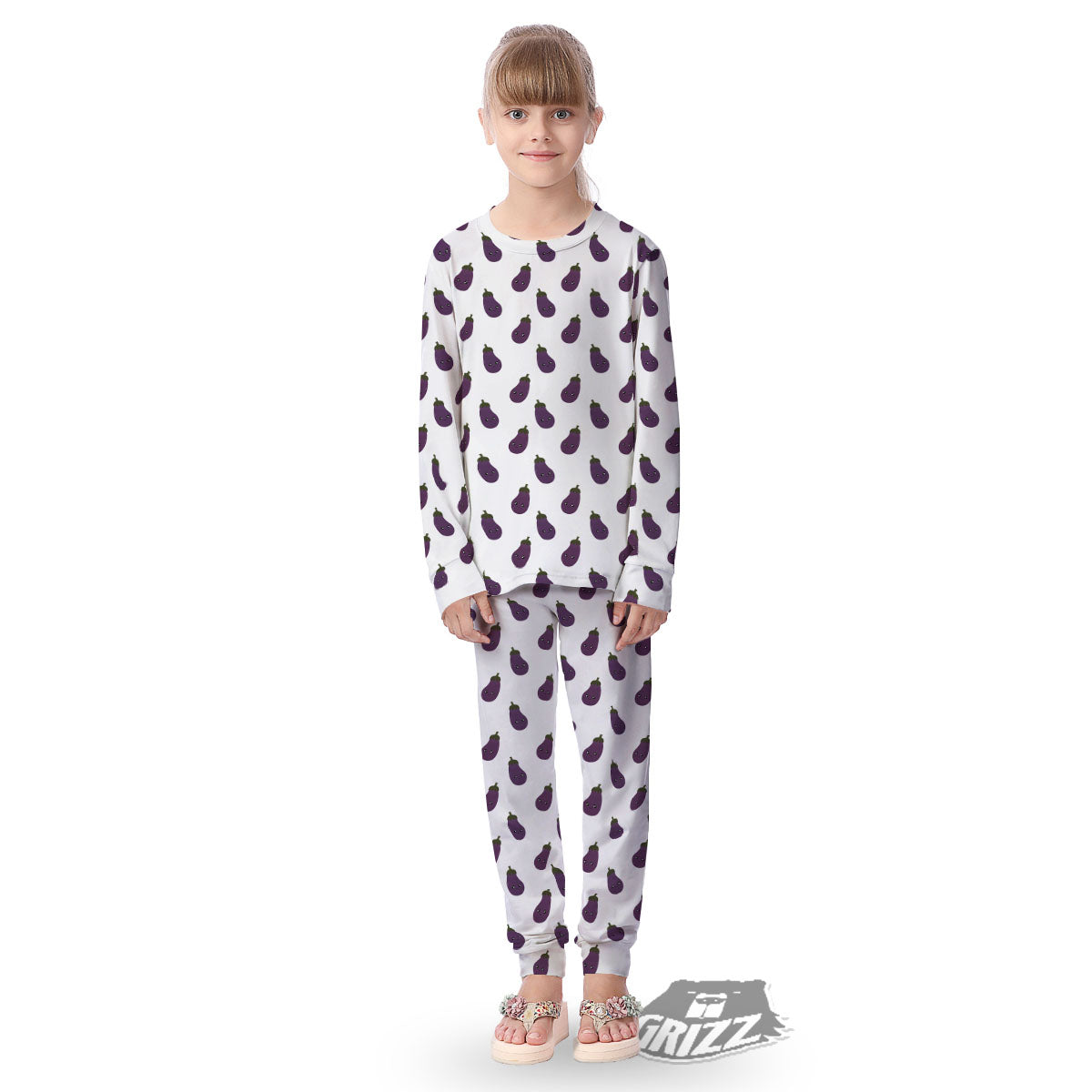 Eggplant Funny Print Pattern Kid's Pajamas-grizzshop