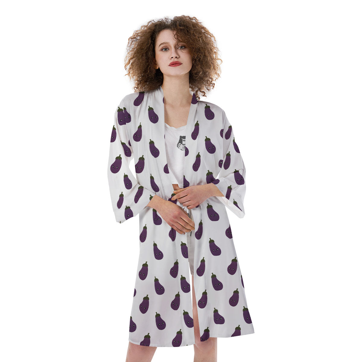 Eggplant Funny Print Pattern Kimono-grizzshop