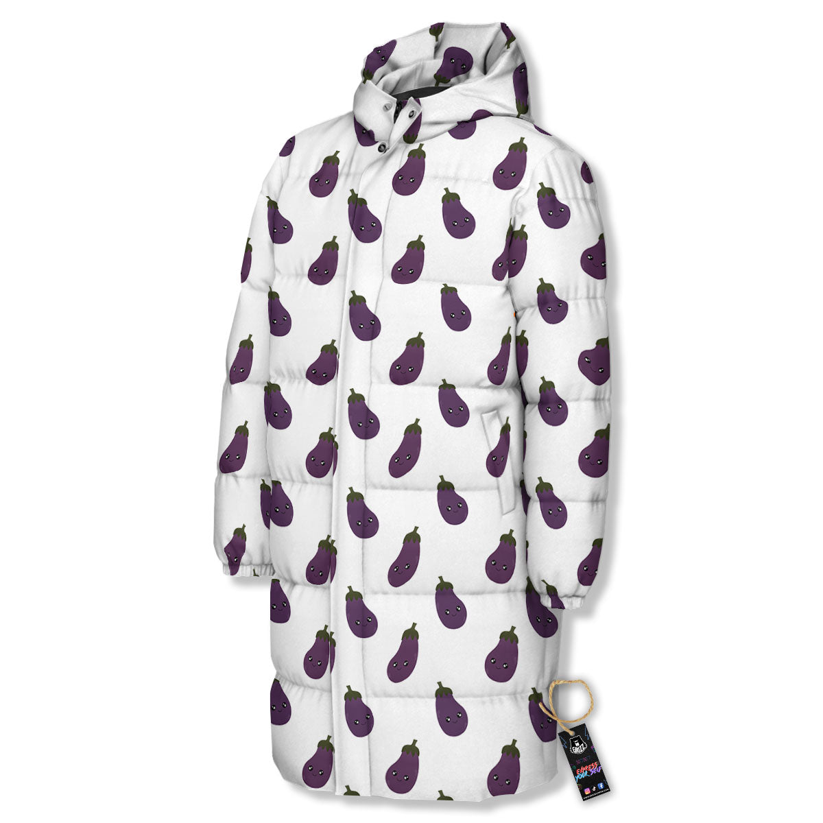 Eggplant Funny Print Pattern Long Down Jacket-grizzshop