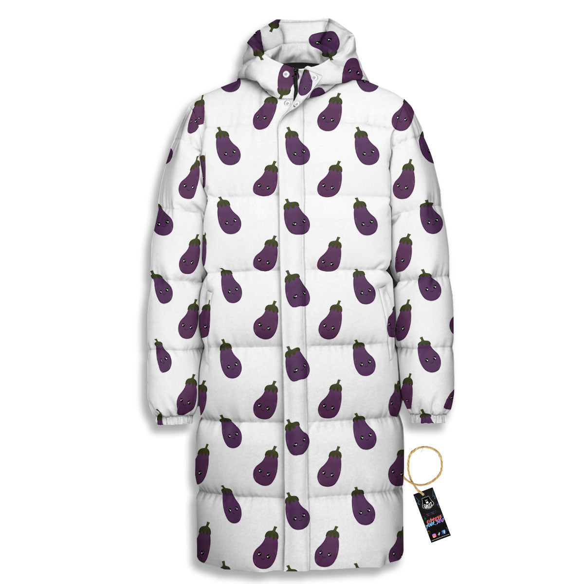 Eggplant Funny Print Pattern Long Down Jacket-grizzshop