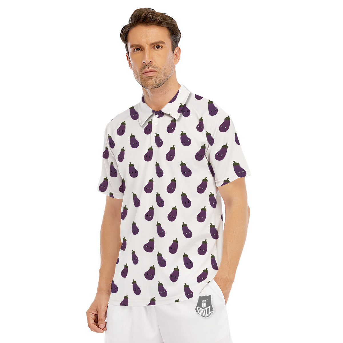 Eggplant Funny Print Pattern Men's Golf Shirts-grizzshop